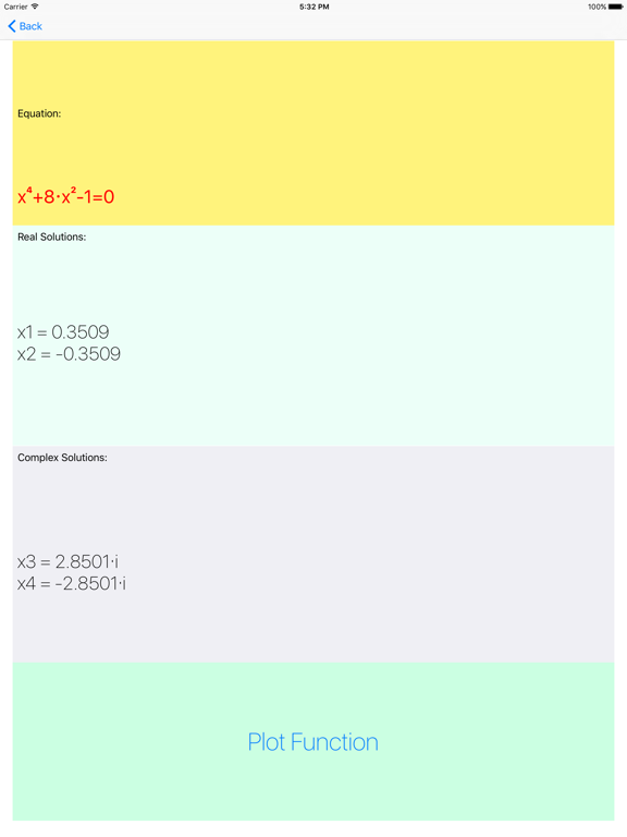 Screenshot #5 for Parabola - quadratic and biquadratic equation solver, real and complex solutions