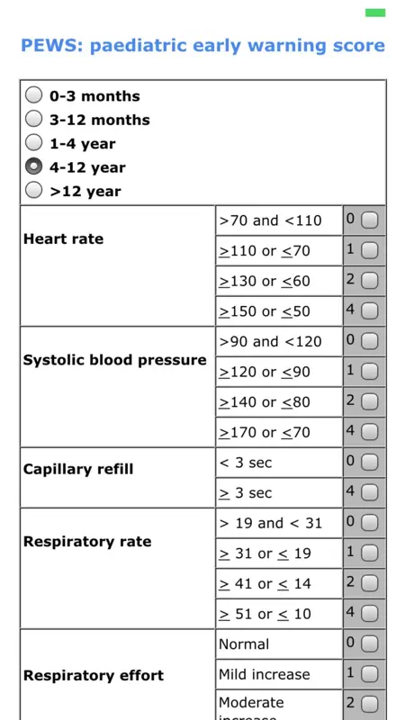 Pediatric scores screenshot 2 of 3