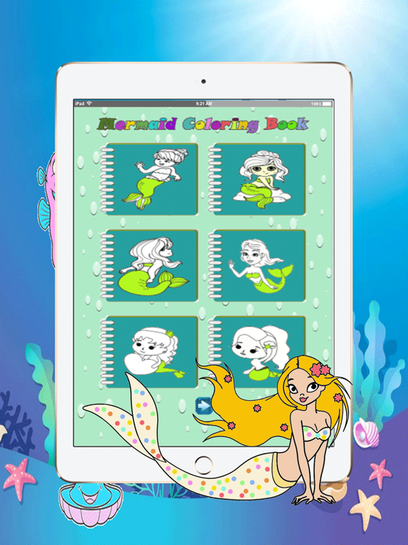 mermaid little princess printable coloring pages:cute drawings free iPad screenshot
