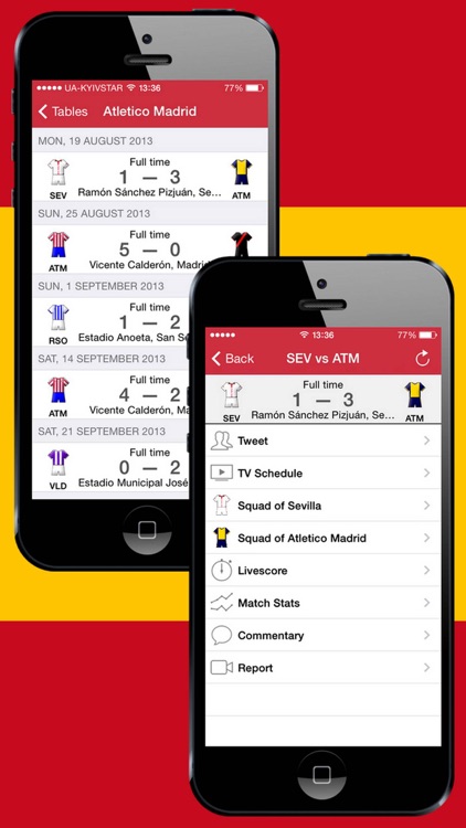 Football Scores Spanish 2014-2015 Standing Video of goals Lineups Scorers Teams info screenshot-3