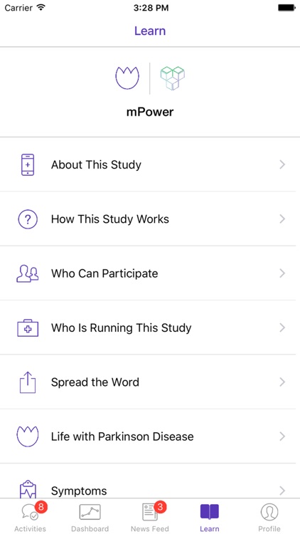 Parkinson mPower study app