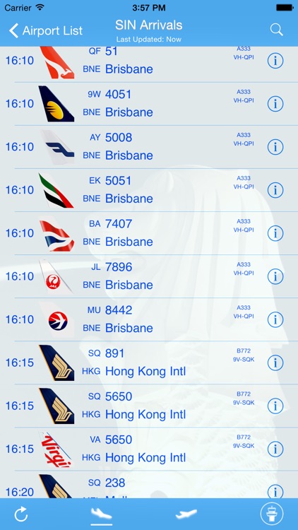 SG Changi Airport - iPlane Flight Information
