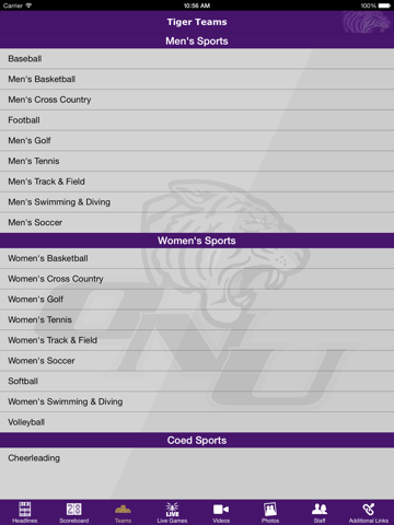 ONU Tigers iPad screenshot
