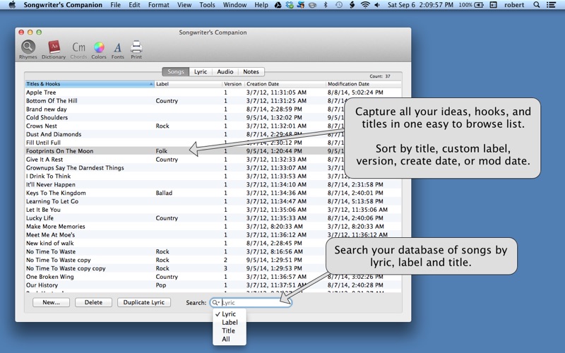 Screenshot #1 pour Songwriter's Companion