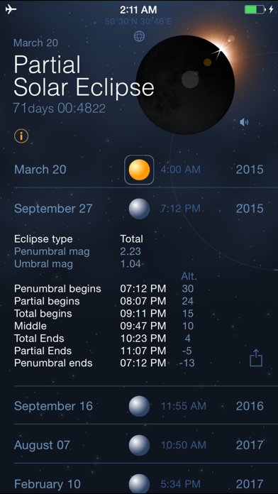 Solar and Lunar Eclipses - Full and Partial Eclipse Calendar Screenshot