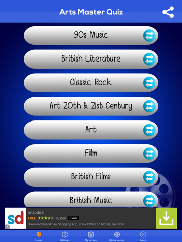 Screenshot #5 pour Arts Master Quiz - Movies, Music, Arts and Literature Trivia