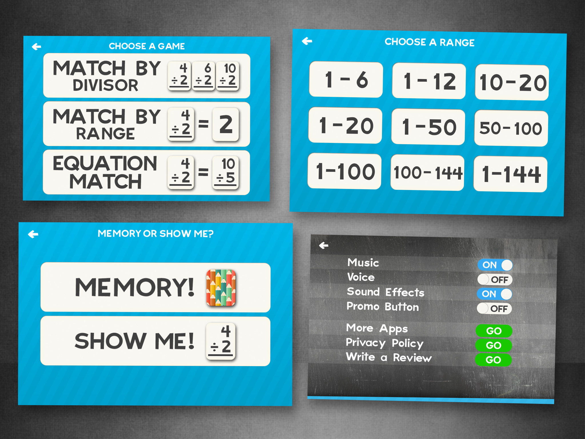 Division Flashcard Match Games for Kids in 2nd, 3rd and 4th Grade Learning Flash Cards Free