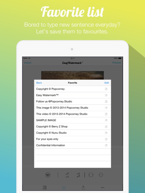 Easy Watermark for Photo Free - Insert text watermark on photos iPad Edition screenshot-3