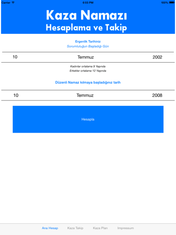 Kaza Namazı Hesaplama ve Takip iPad screenshot 3 - Utilities app