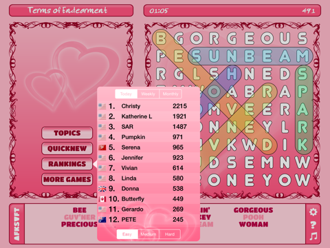 Valentine's Day Word Search HD iPad screenshot