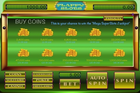 Flappy Slots - Bird Casino Presents: Slots, Poker And Solitaire screenshot 3