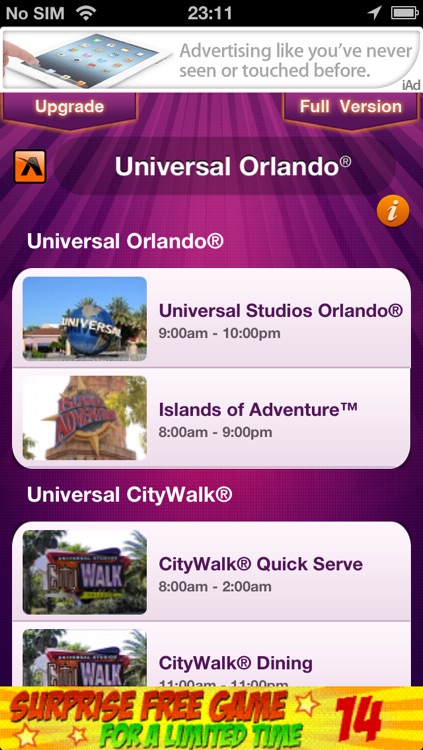 Free wait times for Universal Studios