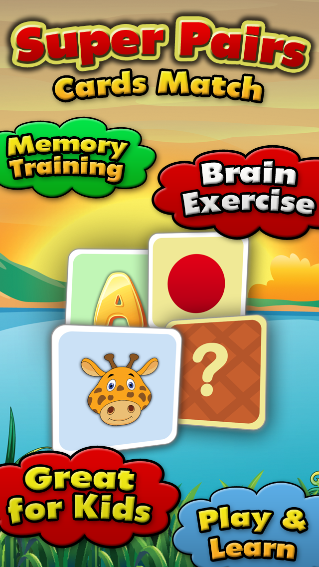 Super Pairs Cards Match - Pair Matching Puzzle Game for Kids with shapes colors animals letters and numbers