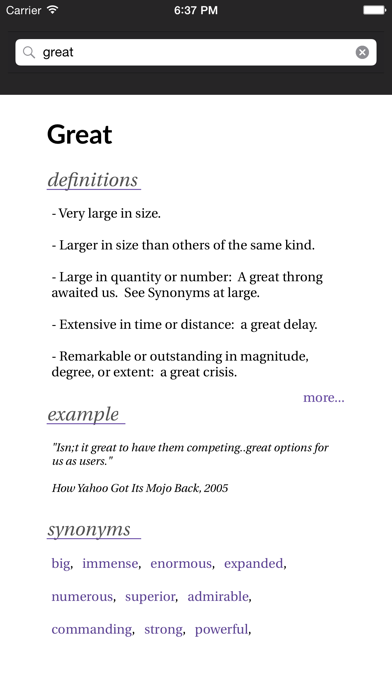 Just Words dictionary and thesaurus iPhone screenshot 1 - Reference app