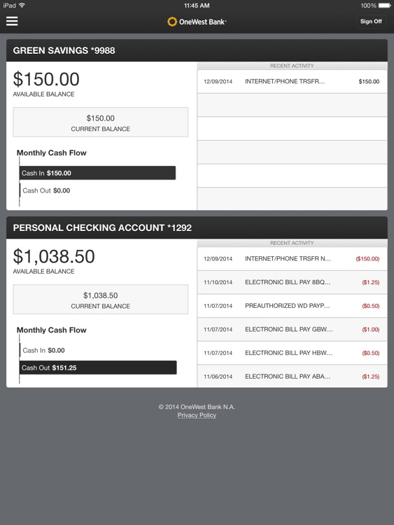 OneWest Mobile for iPad