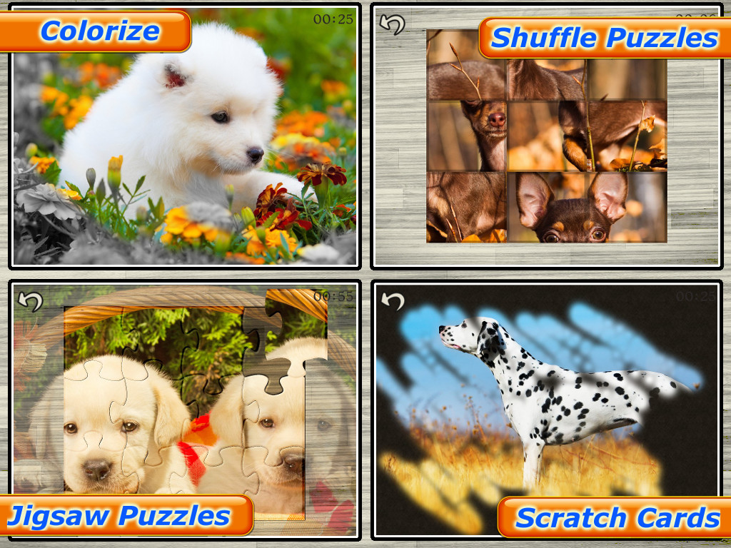 Dog Puzzles - Jigsaw Puzzle Game for Kids with Real Pictures of Cute Puppies and Dogs