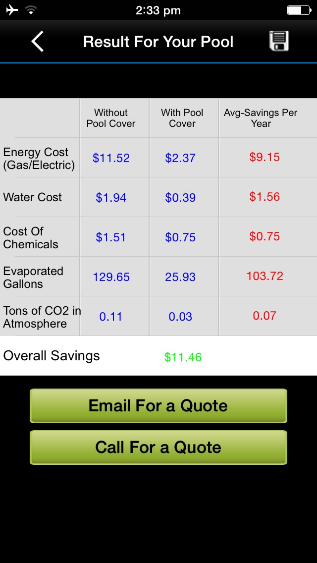 Swimming Pool Energy & Water Savings Calculator iPhone App