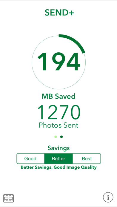 Screenshot #1 pour Send Plus - Save your data plan, send photos (email, text, Facebook, Twitter), track your data usage - compress your photos before sending and save money.