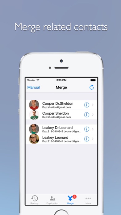 Remove duplicate contacts  -- Support backup and merge now! Screenshot