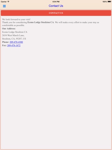 Econo Lodge Stockton CA iPad screenshot 4 - Travel app