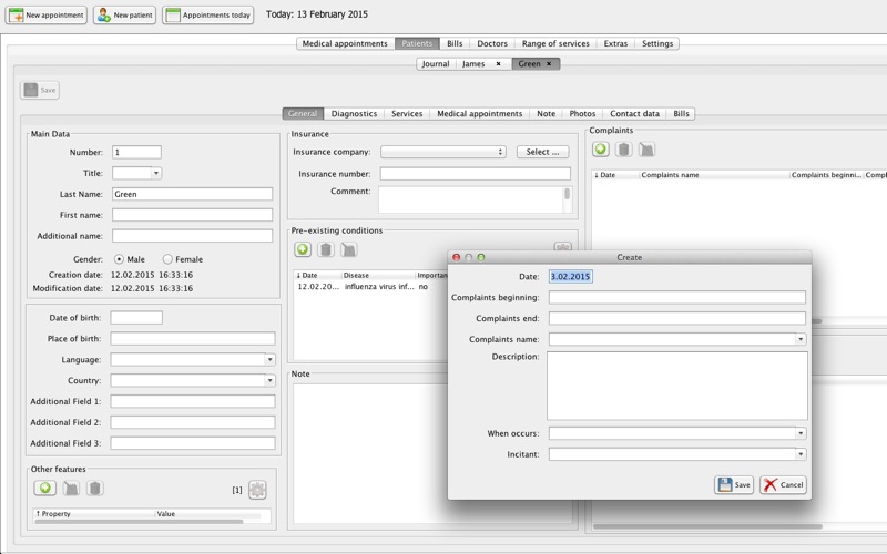 Patient management Screenshot
