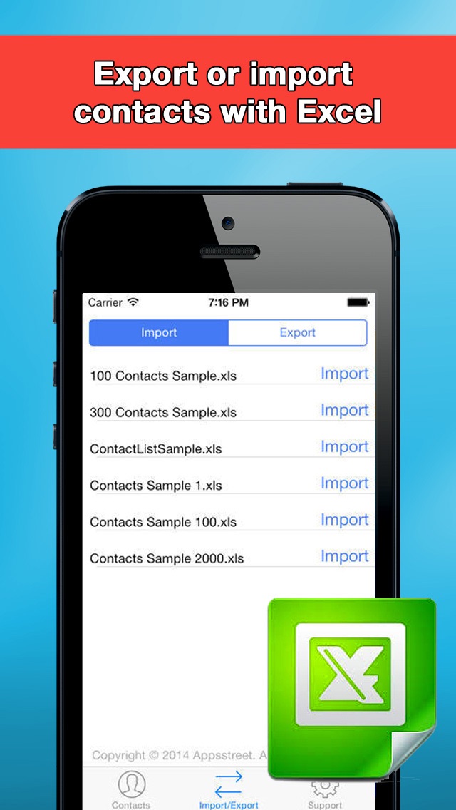 Import application. Export & Backup contact.. Contact 1.0.