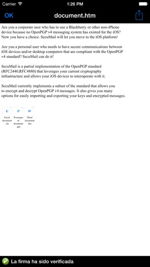 Captura de pantalla de SecuMail en iPhone 5