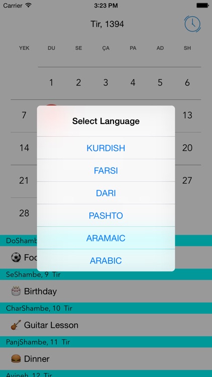 AriaCal - Farsi Kurdish Pashto Dari Aramaic Arabic Calendar