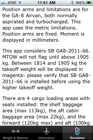 GA-8 Airvan (metric) Weight and Balance Calculator screenshot 4