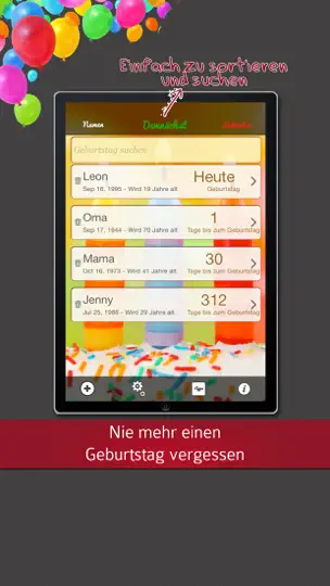 Screenshot von Geburtstagskalender Mit Benachrichtigungen & Erinnerungen - Keinen Geburtstag Mehr Vergessen! auf dem iPhone 2