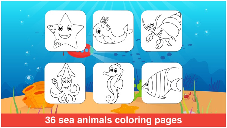 Tabbydo Sea animals color book Free - Underwater sea animals coloring game for kids, toddlers and preschoolers
