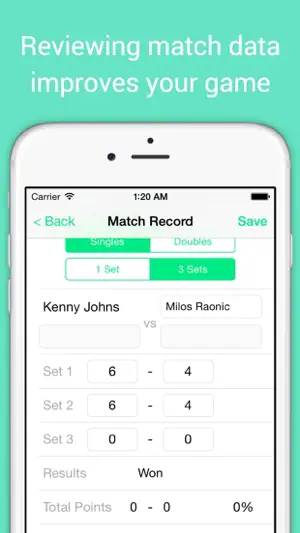 TennisCore - track tennis scores & review stats screenshot 2