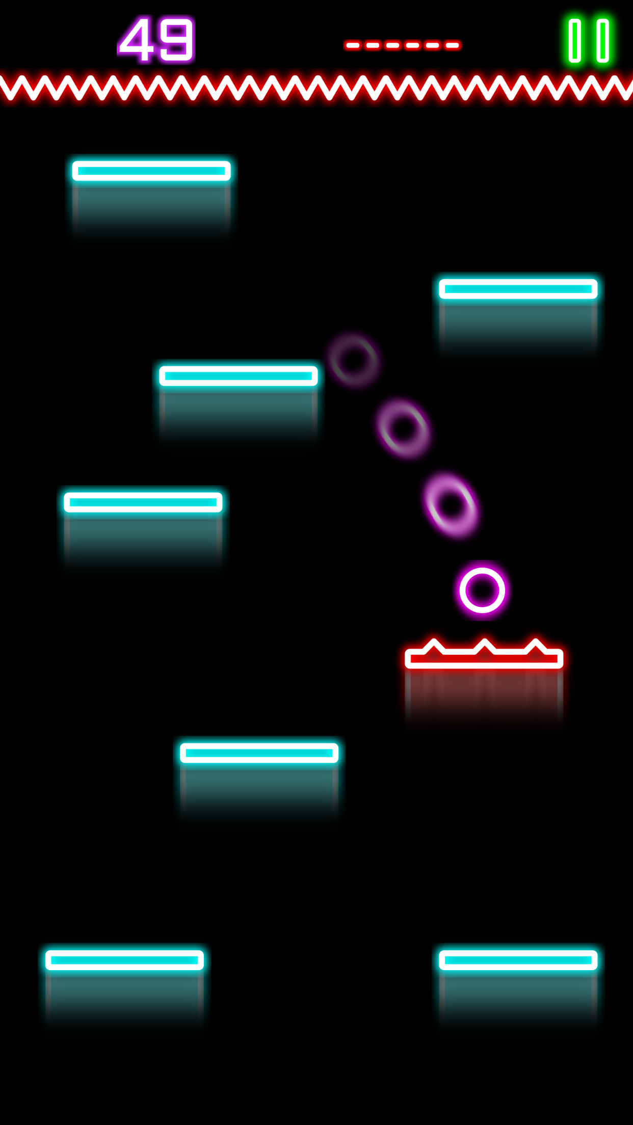 Rock Hero Drop steps on neon platforms and fire lines