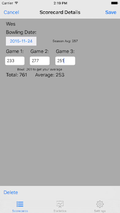 Screenshot #1 pour My Bowling Scorecard - Capture Your Bowling Scores for the Season