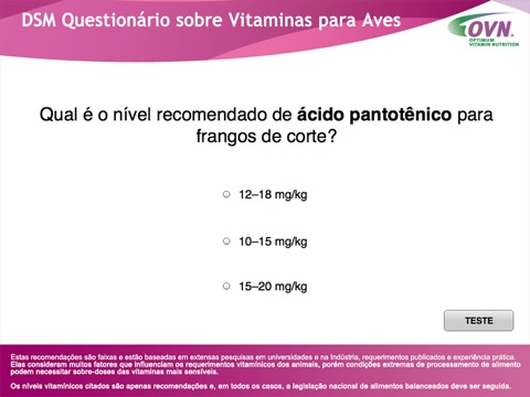 DSM Questionário sobre Vitaminas para Aves screenshot 2