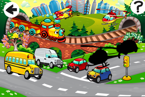 Animated Kids Game: Shadow Puzzle with Funny Cars and Planes in the City screenshot 2