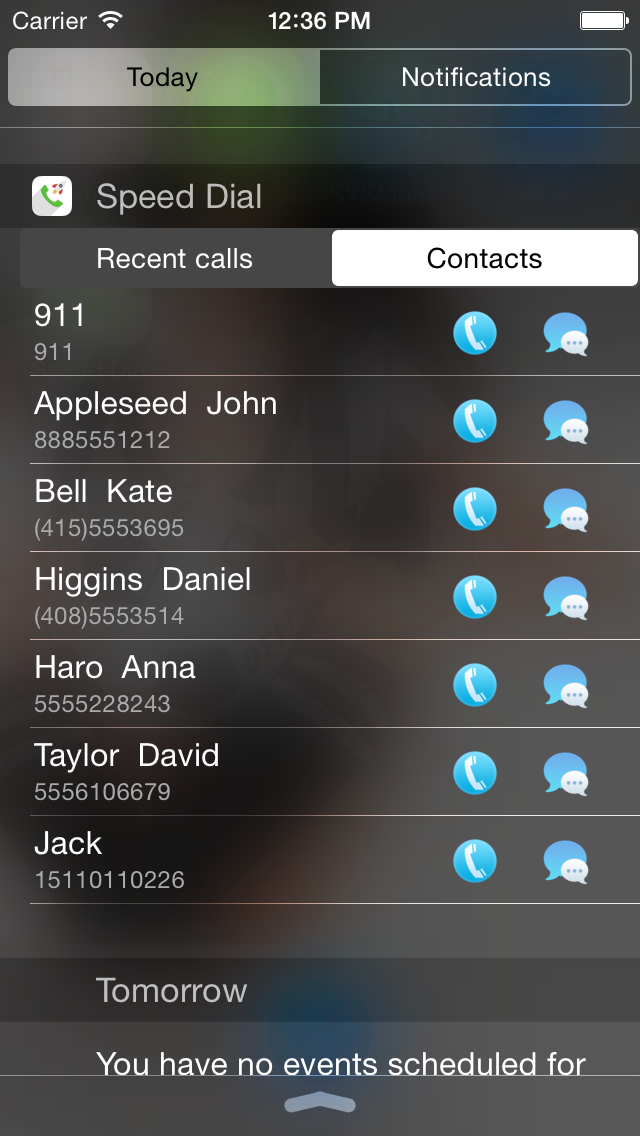 Speed Dial Widget - CallandSMS in Notification Center