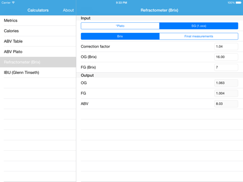 Brewing Calc iPad screenshot 2 - Reference app