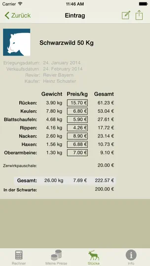 Screenshot von Jagd Rechner auf dem iPhone 5