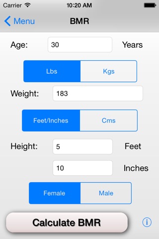 Basal Metabolic Rate - BMR Calculator screenshot 2