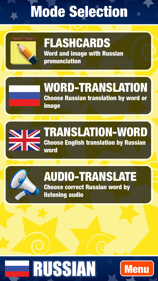 Screenshot #1 pour Russian Language Tutor - Free Learning with Native Voice and Flashcards