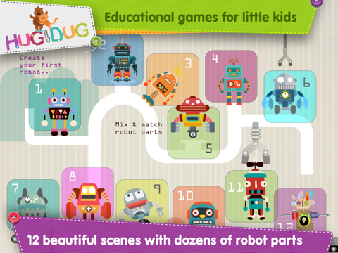 HugDug Robots - Little kids and toddlers build amazing robots and crazy machines app screenshot 2