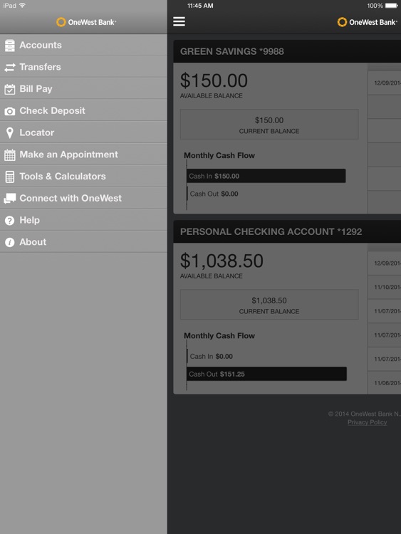 OneWest Mobile for iPad