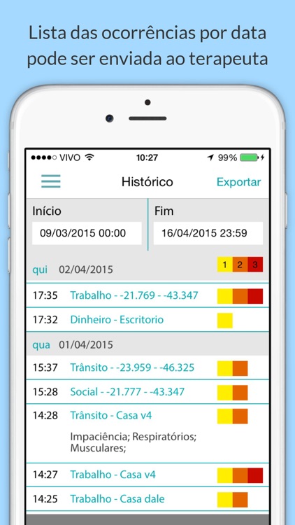 Stresslab - Ferramentas para autocontrole do stress. Para registrar com facilidade as ocorrências diárias de stress, oferecendo recursos, como gráficos e um guia de respiração e relaxamento, que auxiliam no controle e redução do stress. screenshot-3