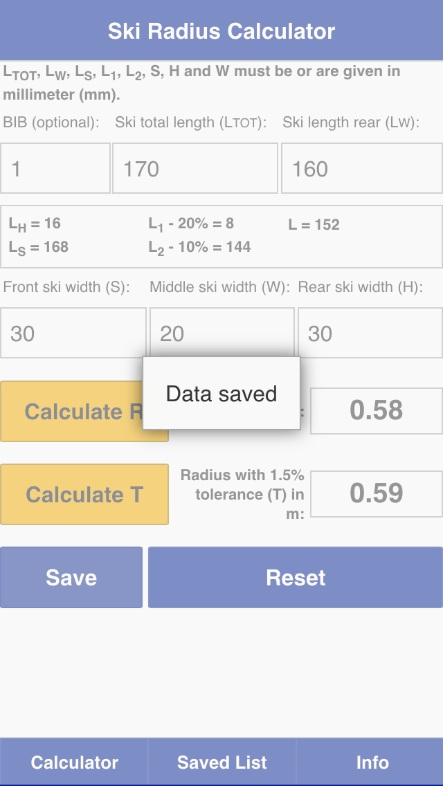 Screenshot #2 pour FIS Ski Radius Calculator