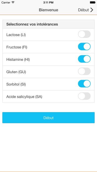 Screenshot #1 pour ALL i CAN EAT - liste d'intolérance alimentaires de lactose, fructose, histamine, gluten, sorbitol et acide salicylique