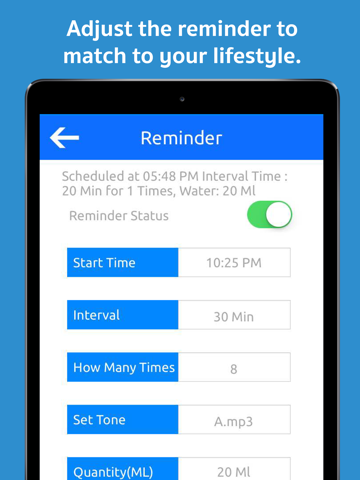 Drink Reminder - Water Alarm, Intake Log, and Daily Hydration Tracker for Wellbeing iPad screenshot 2 - Health & Fitness app