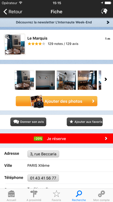 Screenshot #2 pour Restaurants : Le guide Restaurant de L'Internaute