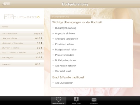 Hochzeitsplaner HD screenshot 3