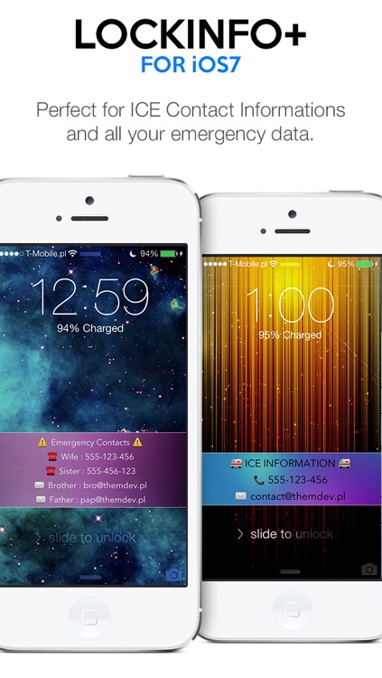 LockInfo+ for iOS7 - Custom Texts, ICE and Contact Details on LockScreen Wallpaper screenshot-3